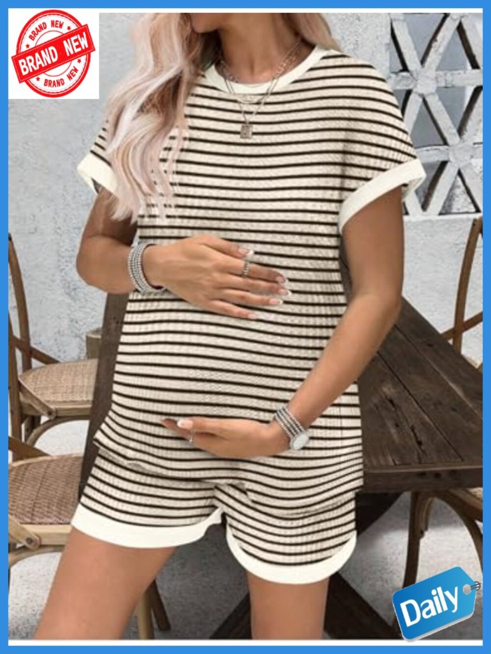 Maternity Pajama Set 2 Piece Waffle Knit Short Sleeve Sleepwear Lounge - Picture 2 of 6
